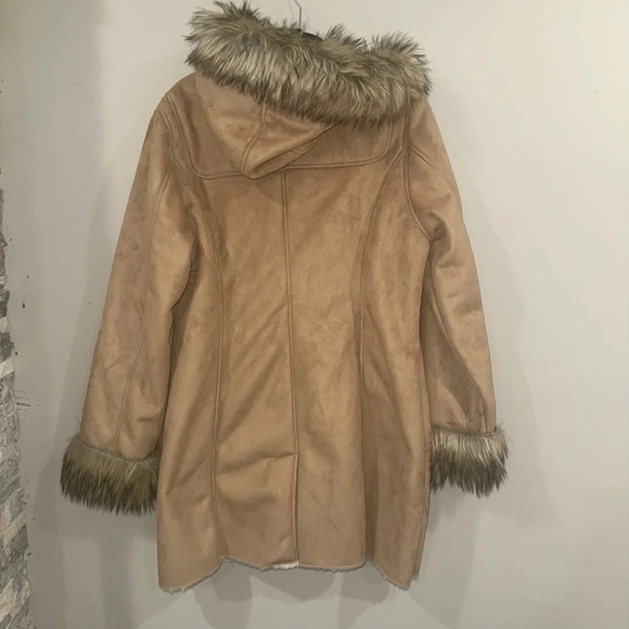 Vintage KC Collections Women’s XL Beige Faux Fur Hooded Jacket Coat - Picture 5 of 9